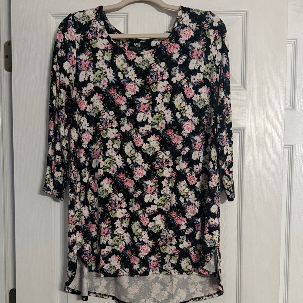 J. Jill Floral Print Blouse - Black and Pink